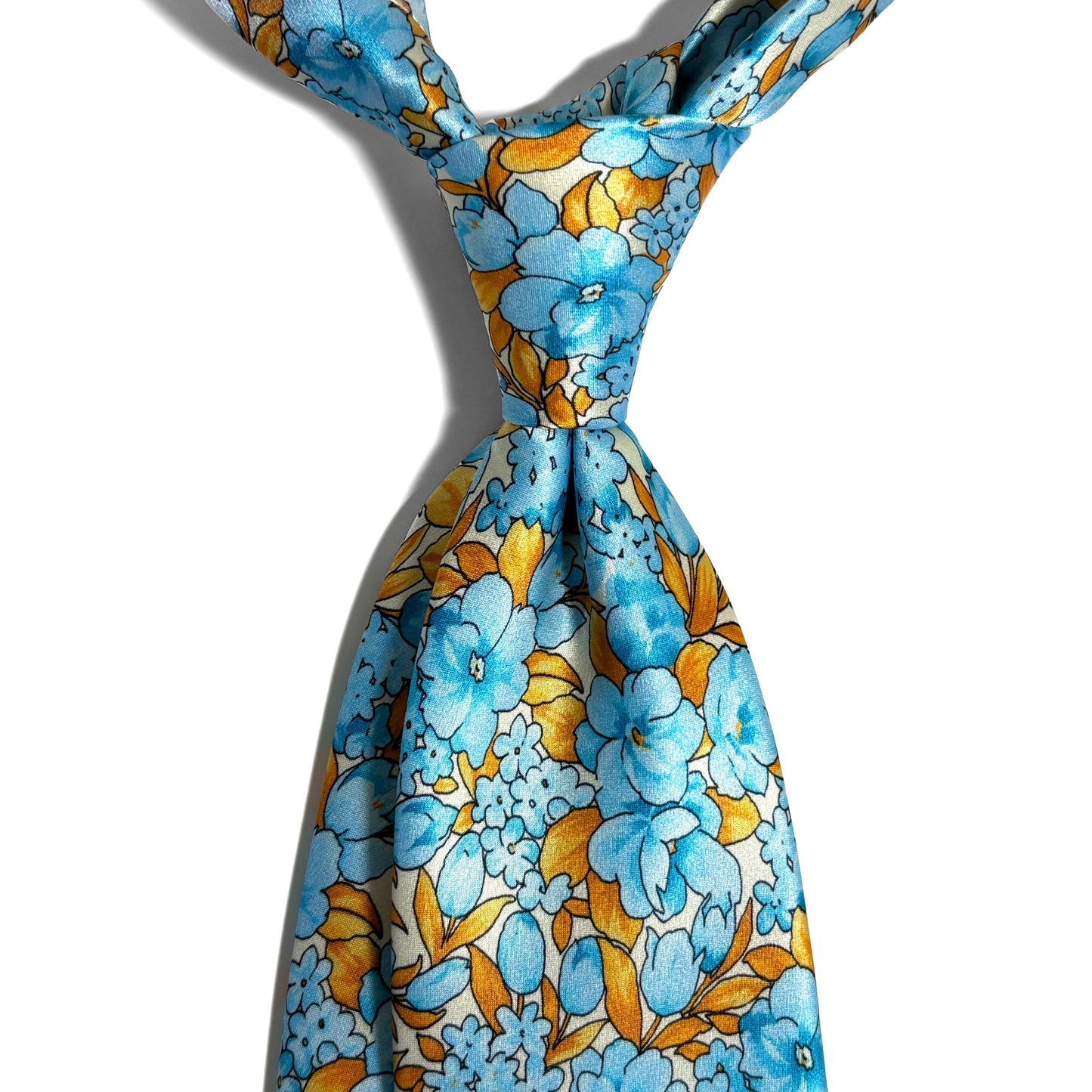Light Blue & Gold Floral Motif Silk Satin Tie-1