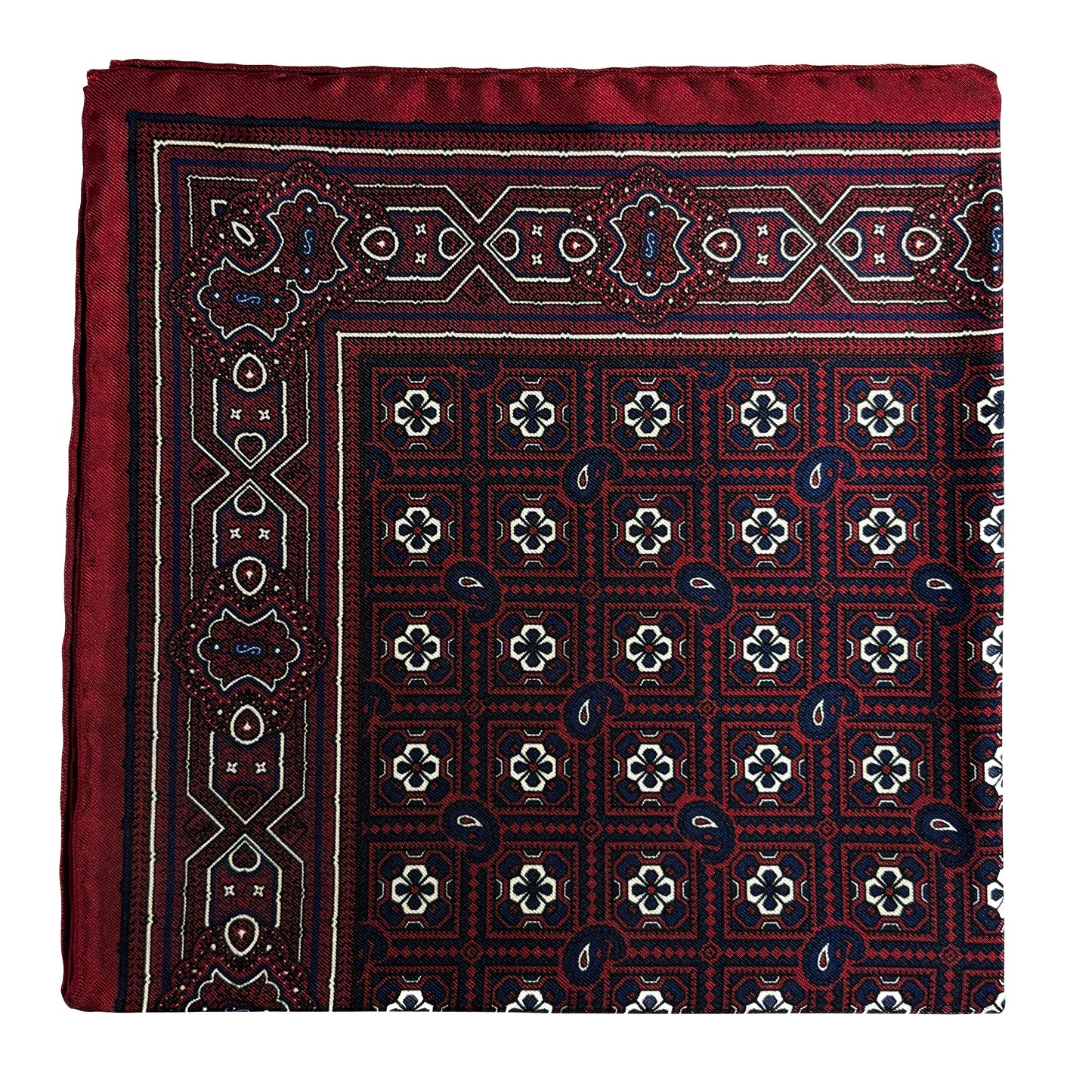 Burgundy Geometric Silk Pocket Square-0