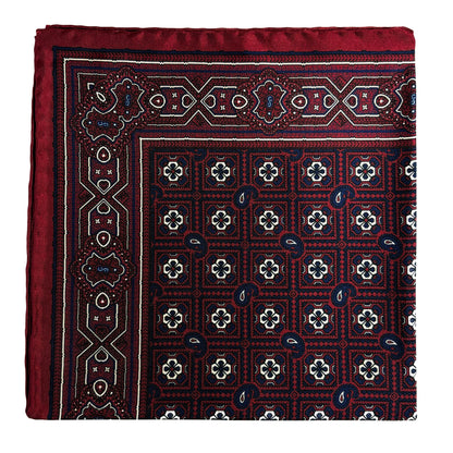 Burgundy Geometric Silk Pocket Square-0