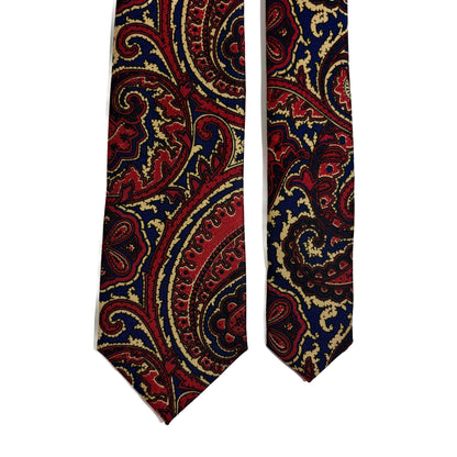 Slim Screen-Printed Navy Blue & Red Paisley Silk Tie-2