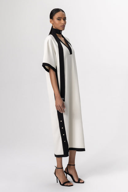 Discover the perfect harmony of contemporary elegance and sophisticated allure with Freisi Milk Color V-Neck Dress