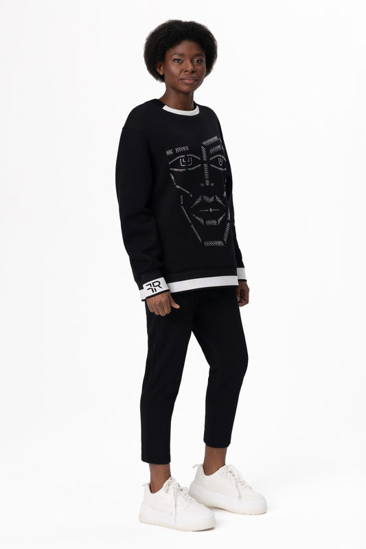 Crystal-Encrusted Unisex Sweatshirt with the crystal-encrusted face silhouette on the front is a nod to motifs from the Freisi paintings collection
