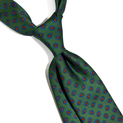 Slim Screen-Printed Green Paisley Foulard Silk Tie-1