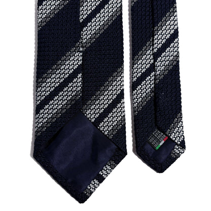 Navy Blue & White Striped Silk Grenadine Tie (Garza Grossa)-3