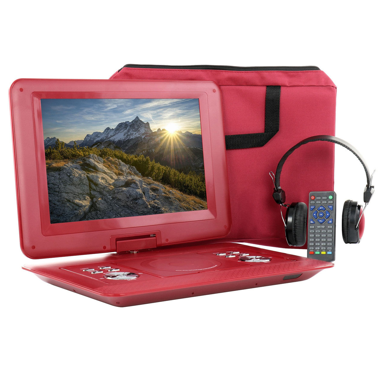 beFree Sound 14.1 Inch Portable DVD Player with Swivel TFT-LCD Screen and USB,SD,AV Inputs- Red-0