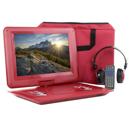 beFree Sound 14.1 Inch Portable DVD Player with Swivel TFT-LCD Screen and USB,SD,AV Inputs- Red-0