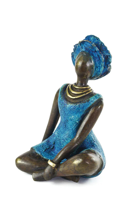 2 La Femme en Bleu Burkina Bronze Sculpture