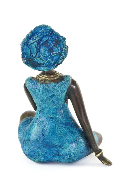 2 La Femme en Bleu Burkina Bronze Sculpture