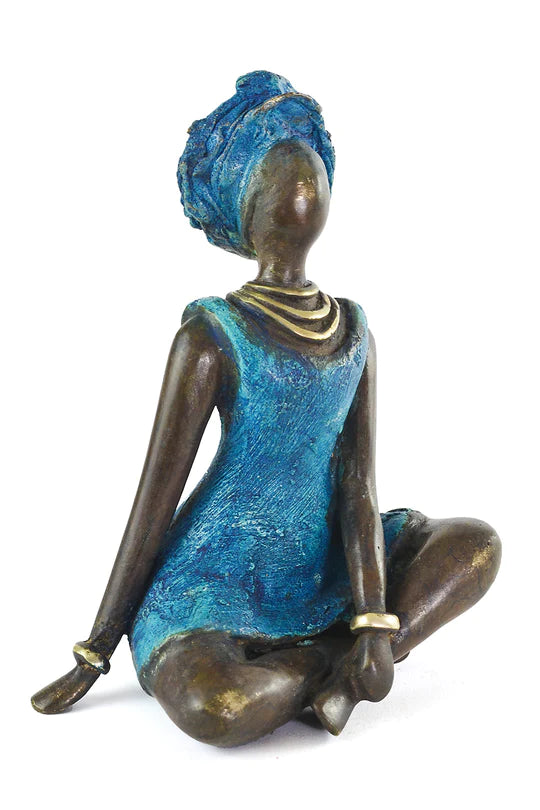 2 La Femme en Bleu Burkina Bronze Sculpture