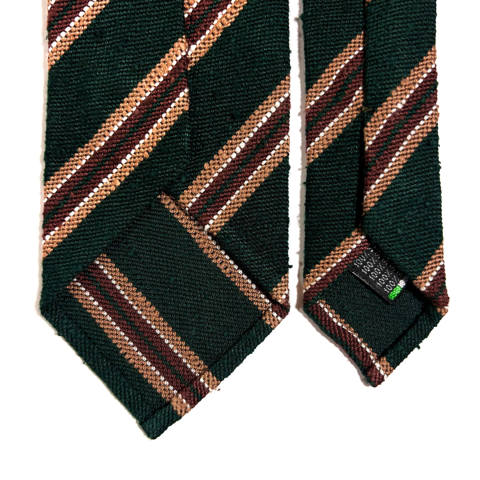 Luxury Forest Green Stripe Untipped Silk Shantung Tie-3