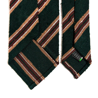 Luxury Forest Green Stripe Untipped Silk Shantung Tie-3
