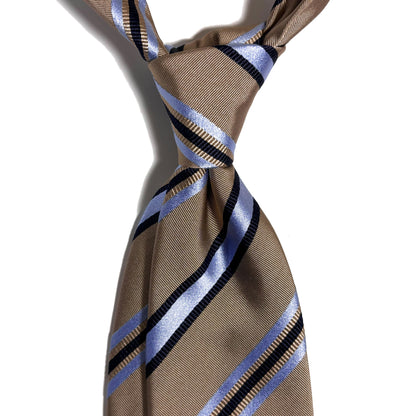 Beige Striped Silk Jacquard Tie-1