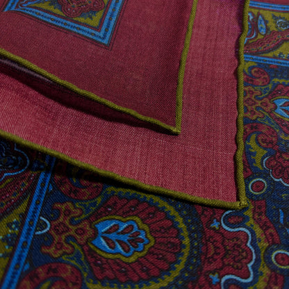 Dominus - Burgundy & Olive Green - Wool/Silk Pocket Square-3