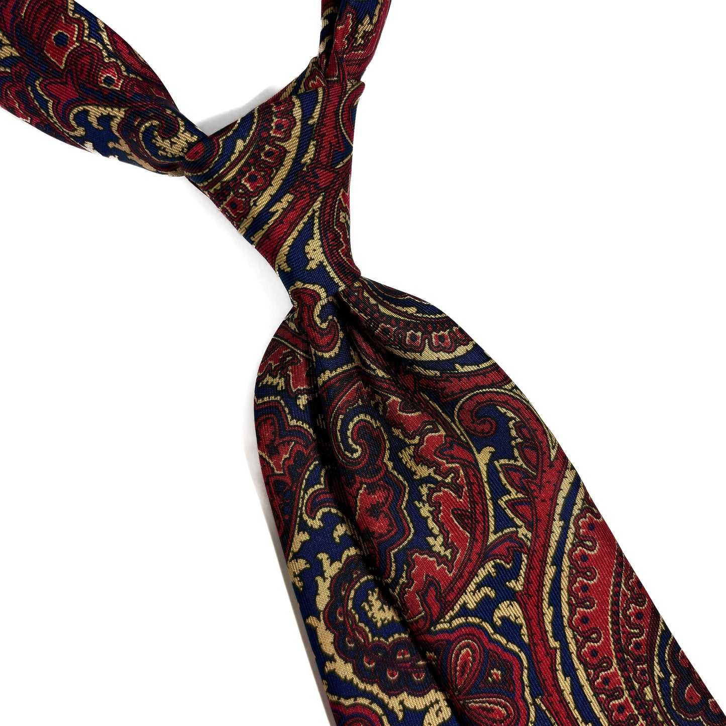 Slim Screen-Printed Navy Blue & Red Paisley Silk Tie-1
