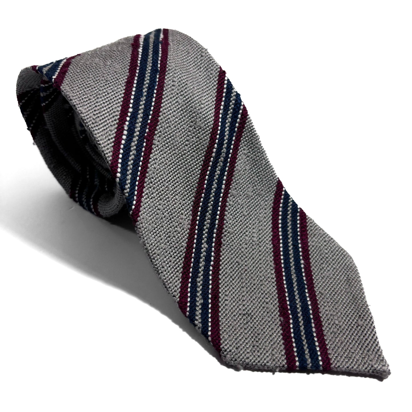 Light Gray Stripe Untipped Silk Shantung Tie-0