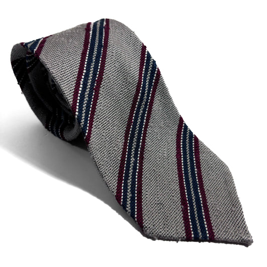 Light Gray Stripe Untipped Silk Shantung Tie-0
