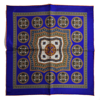 Regal Indigo & Orange Medallion Silk Pocket Square-4
