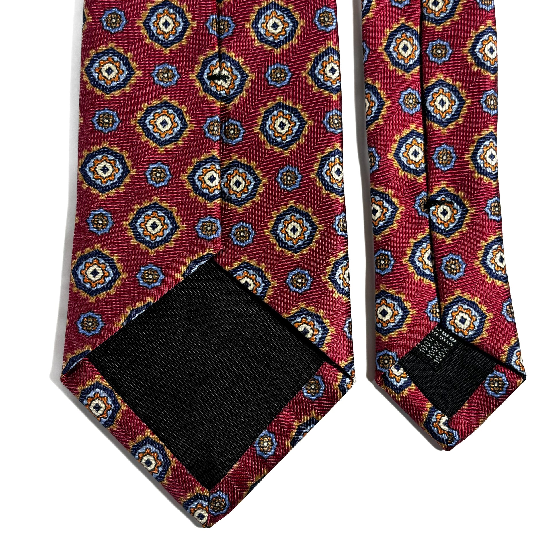 Burgundy Geometric Silk Tie (Handmade in Italy)-3