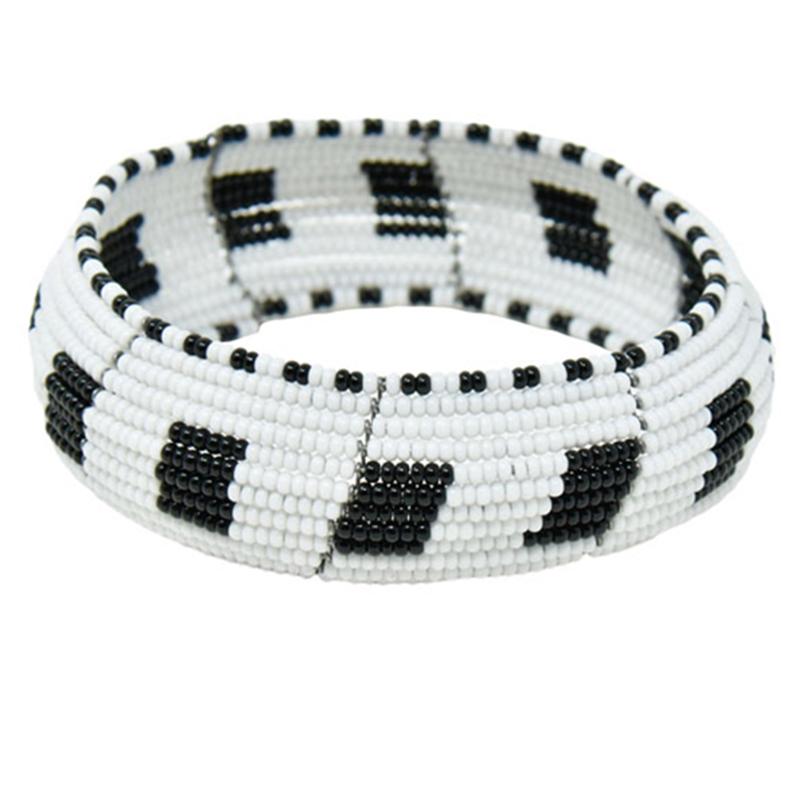 Maasai Concave Beaded Bangle 04 - Black & White-0