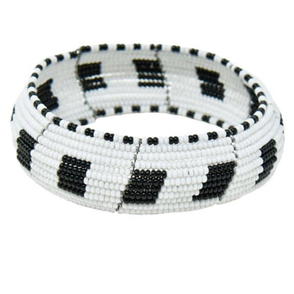 Maasai Concave Beaded Bangle 04 - Black & White-0
