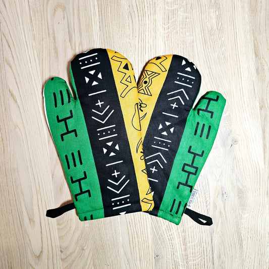 Set of 2 Oven Gloves Handmade "Mudcloth" Bogolan Print Inspired African Print-1