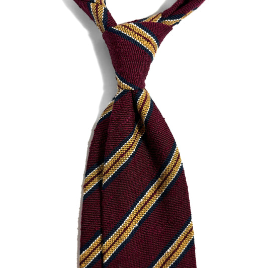 Burgundy & Gold Striped Silk Shantung Tie-1