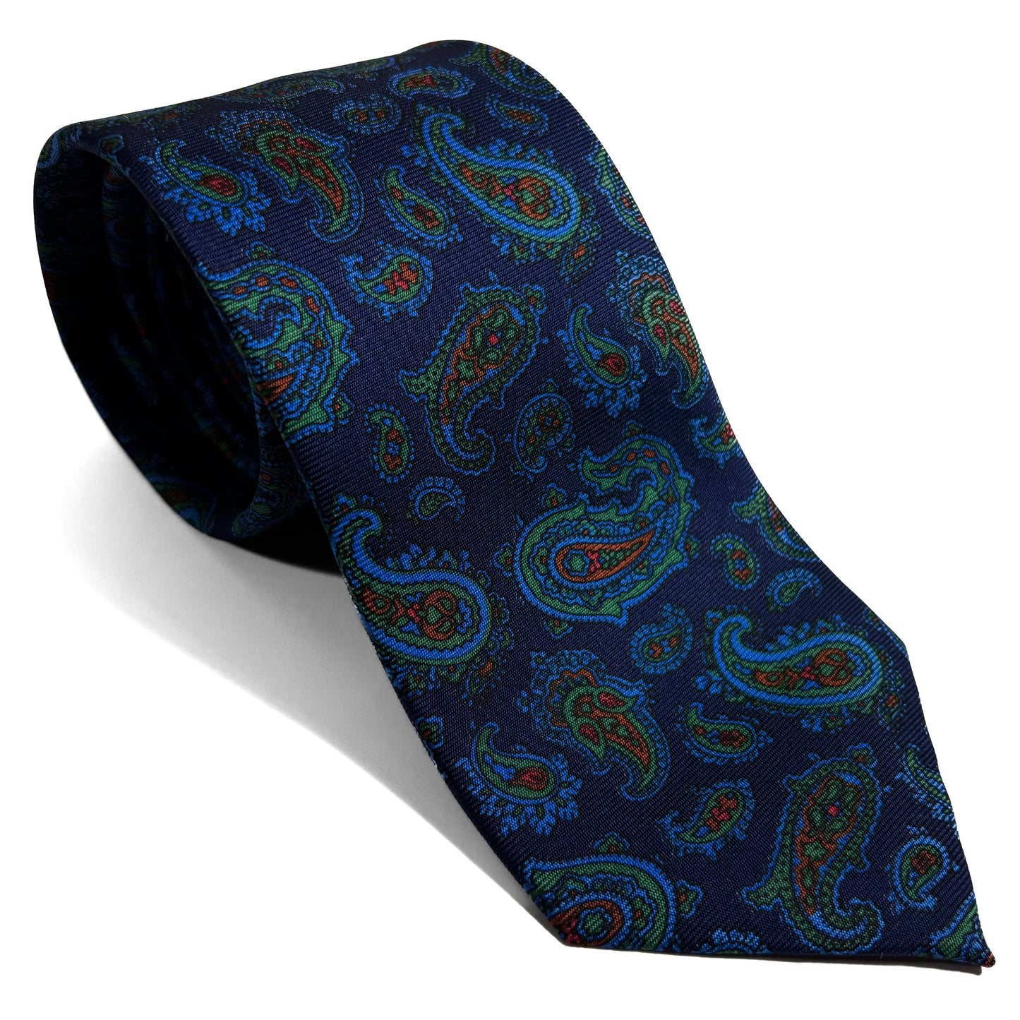 Hand-Printed Nautical Blue Paisley Silk Tie-0