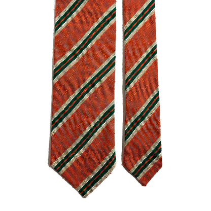 Untipped Orange & Green Striped Silk Shantung Tie-2