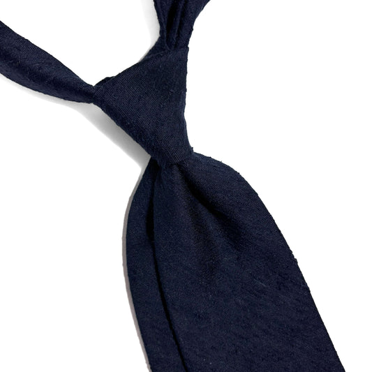 Untipped Navy Blue Silk Shantung Tie-1