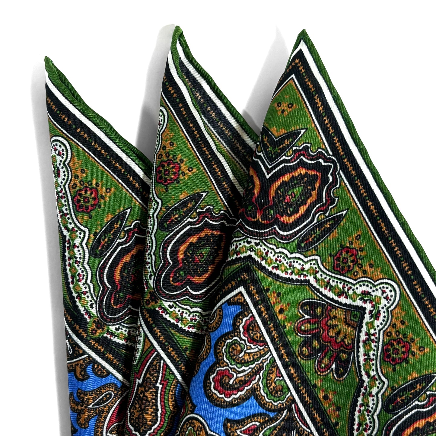 Blue & Green Paisley Silk Pocket Square-1