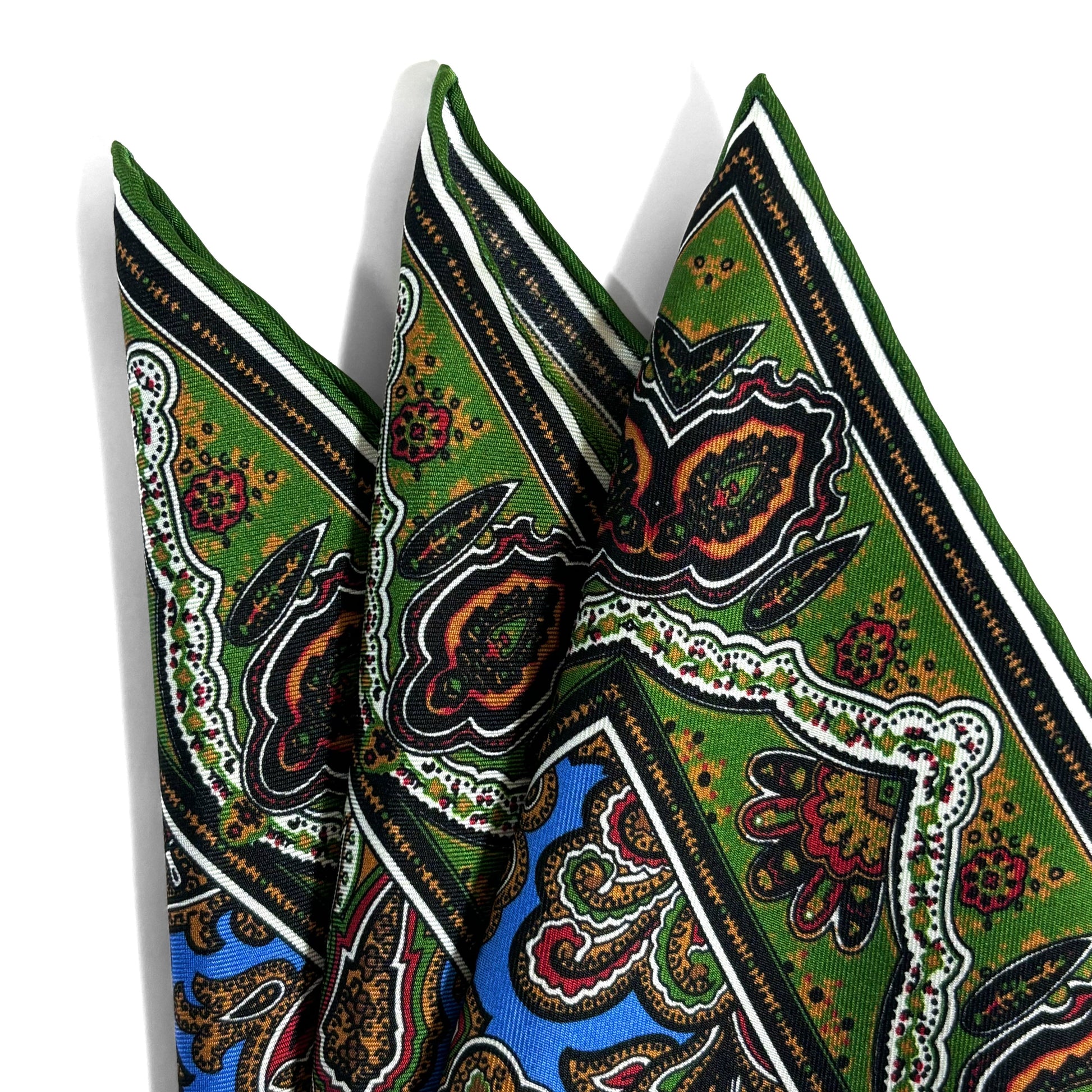 Blue & Green Paisley Silk Pocket Square-1