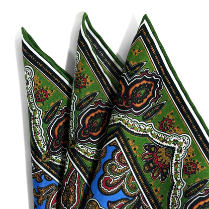 Blue & Green Paisley Silk Pocket Square-1