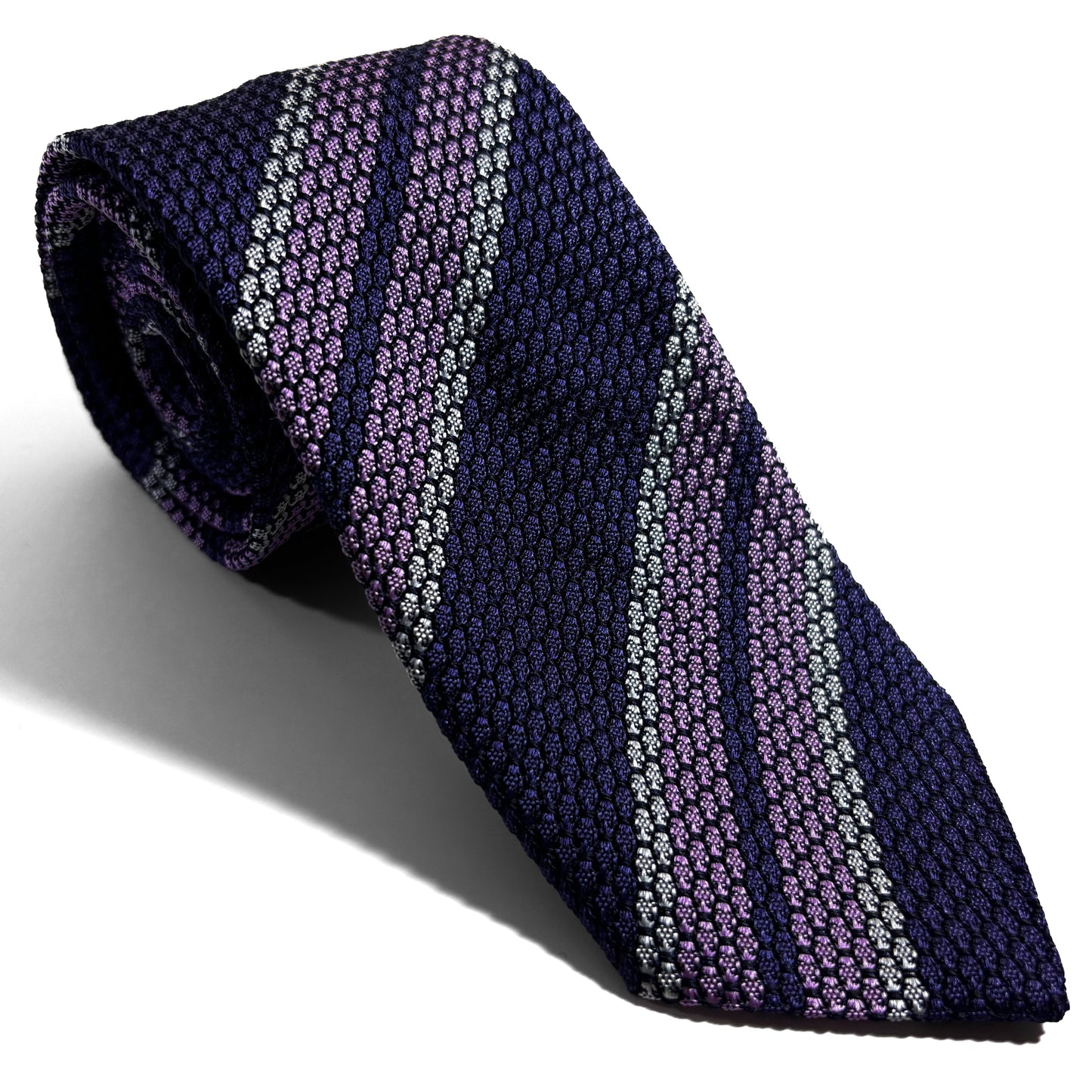 Purple & Lilac Striped Silk Grenadine Tie (Garza Grossa)-0