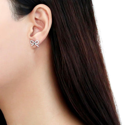 DA197 - High polished (no plating) Stainless Steel Earrings with AAA Grade CZ  in Clear-2