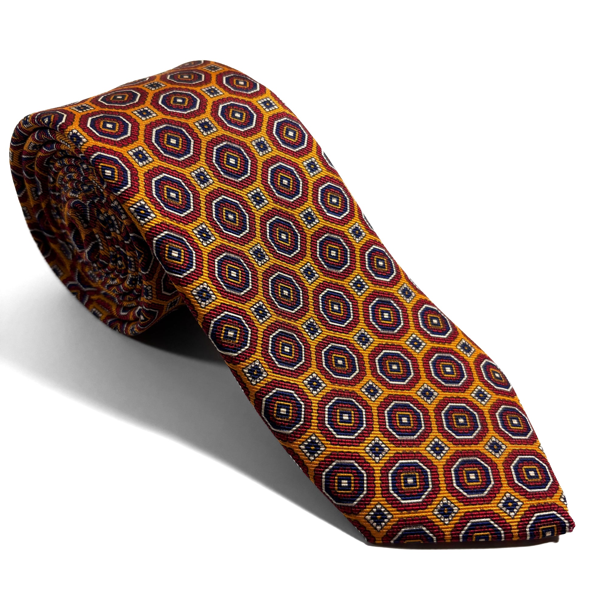 Orange & Red Floral Medallion Silk Tie (Handmade in Italy)-0