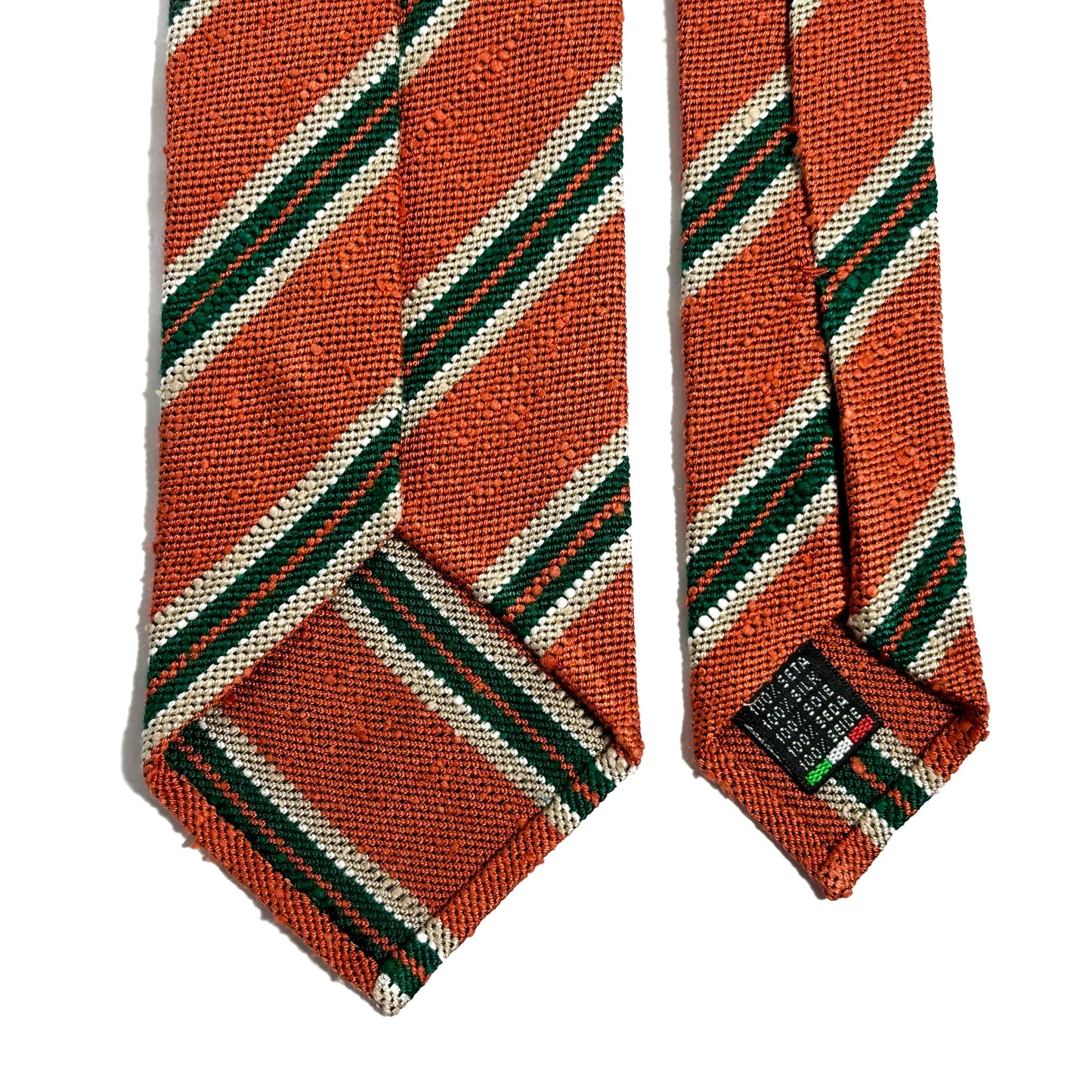 Untipped Orange & Green Striped Silk Shantung Tie-3