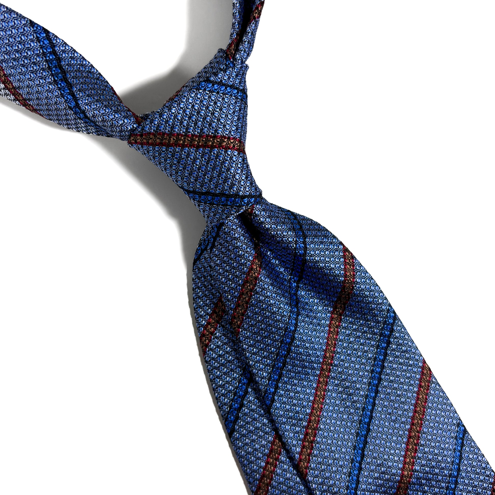 Light Blue Striped Silk Grenadine Tie (English Weave)-1