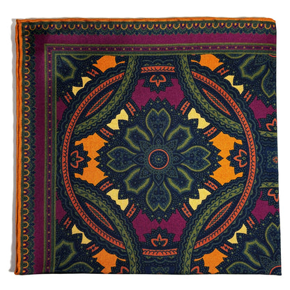 Purple & Gold Large Medallion Silk Pocket Square-0