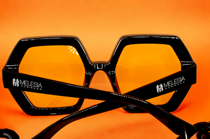 GlamorGon Oversized Shades Black With Orange Lens-1
