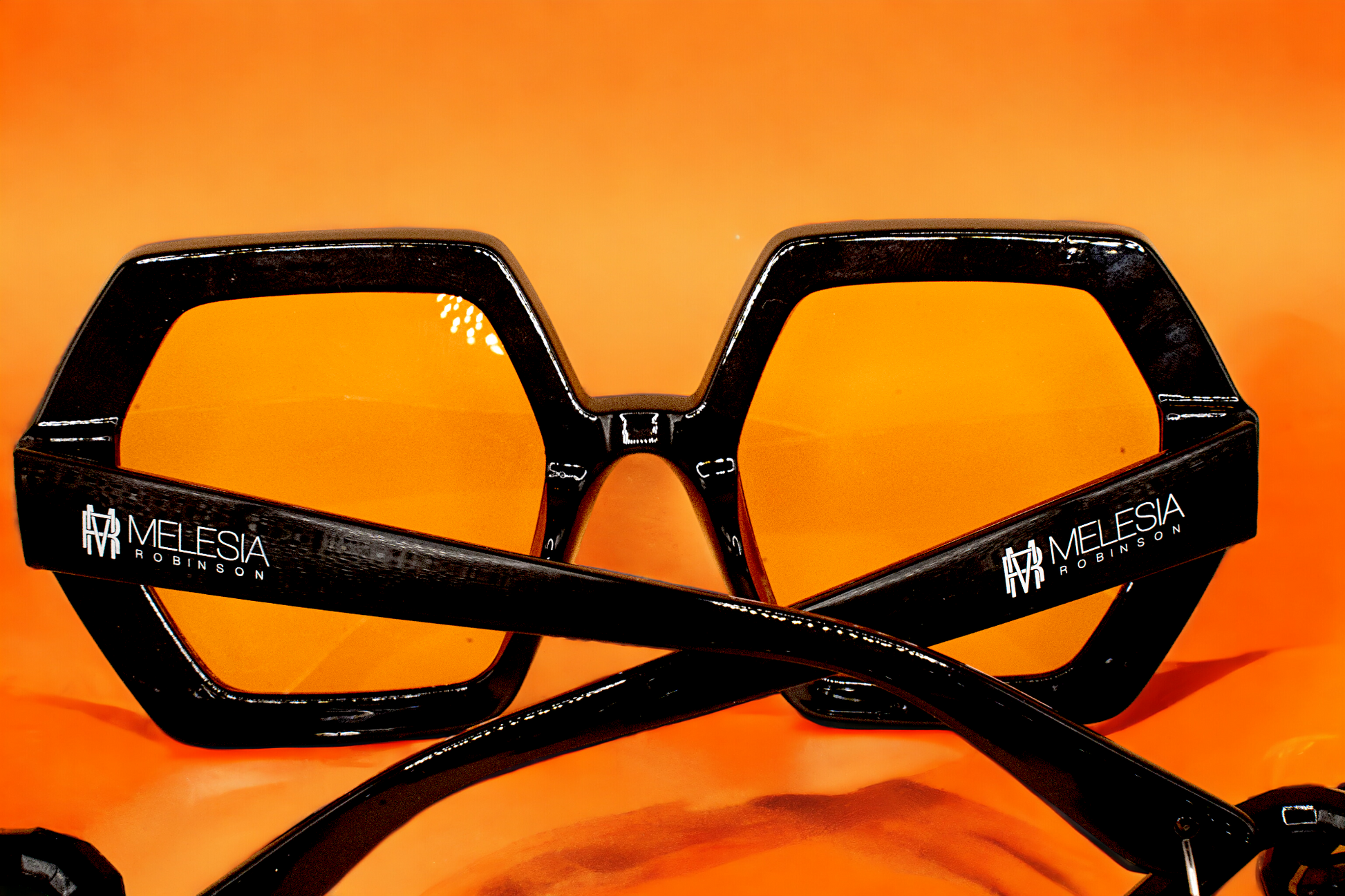 GlamorGon Oversized Shades Black With Orange Lens-3