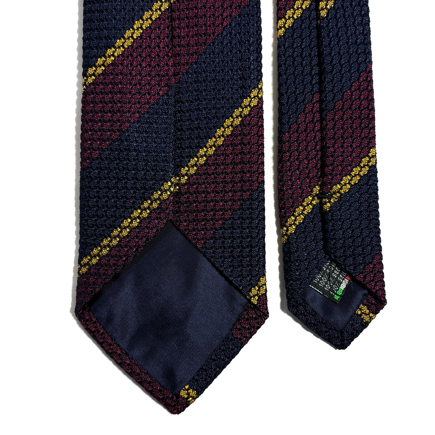Navy Blue & Burgundy Striped Silk Grenadine Tie (Garza Grossa)-3