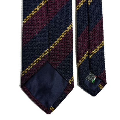 Navy Blue & Burgundy Striped Silk Grenadine Tie (Garza Grossa)-3