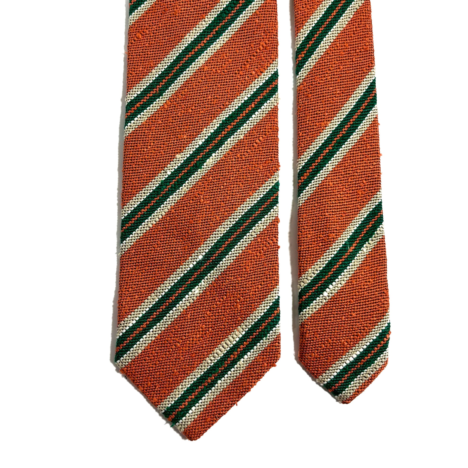 Orange & Green Striped Silk Shantung Tie-2
