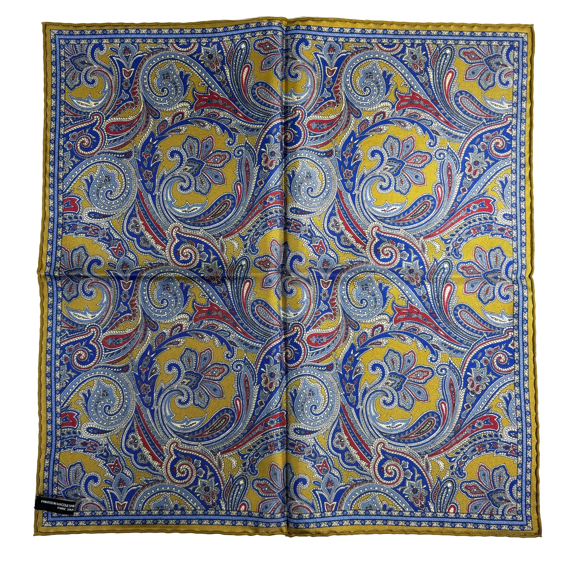 Golden Olive Green Paisley Silk Pocket Square-4