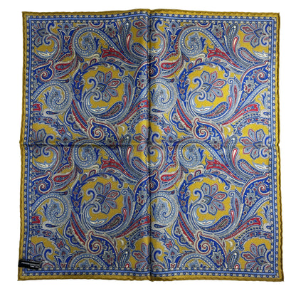 Golden Olive Green Paisley Silk Pocket Square-4