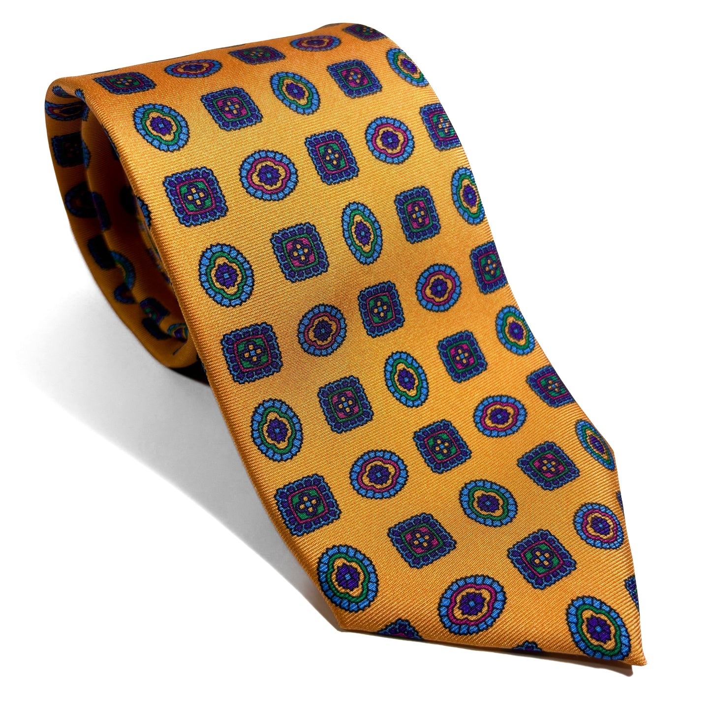 Amber Yellow Geometric Medallion Silk Tie-0