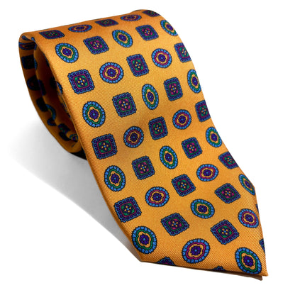 Amber Yellow Geometric Medallion Silk Tie-0