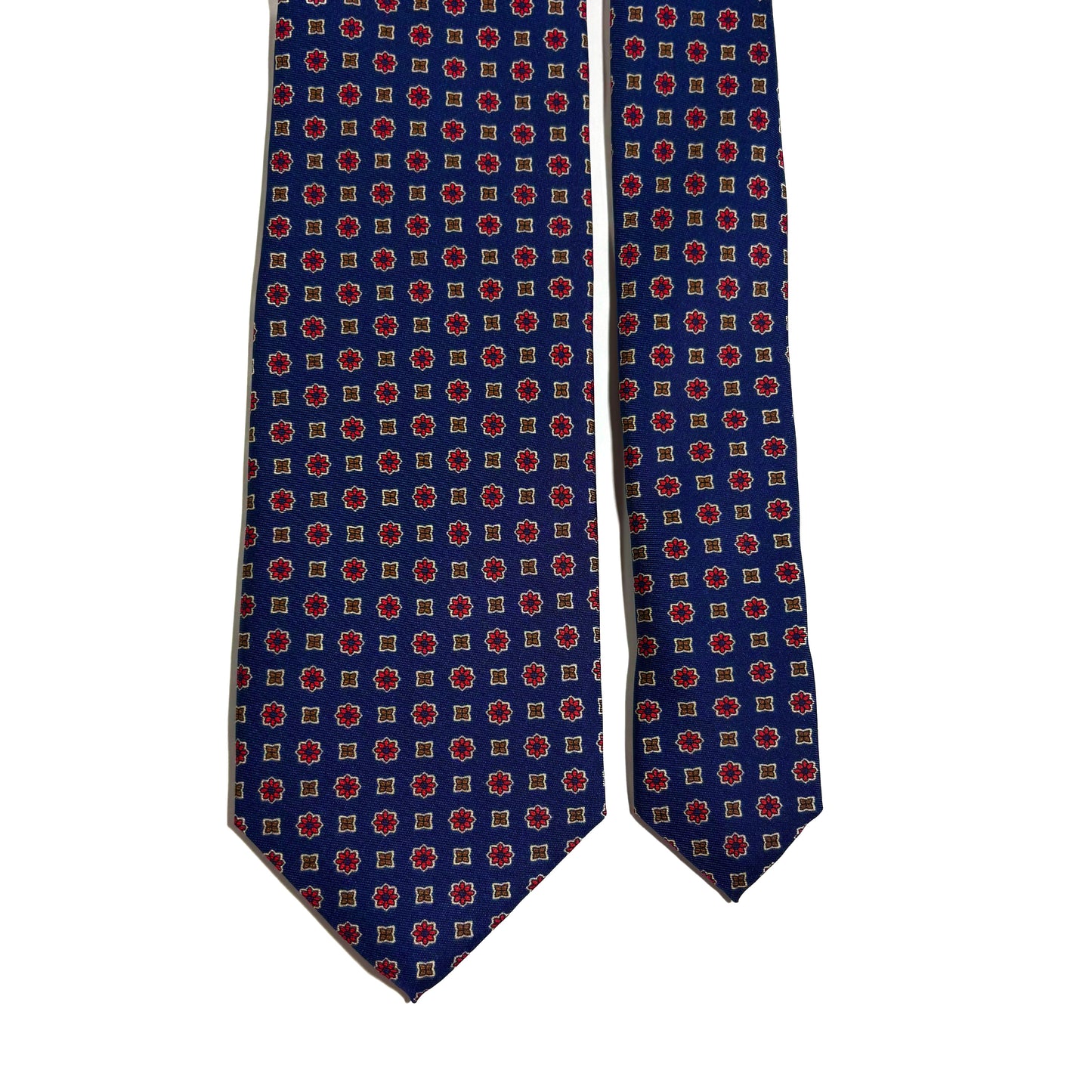 Navy Blue Geometric Floral Silk Tie-2