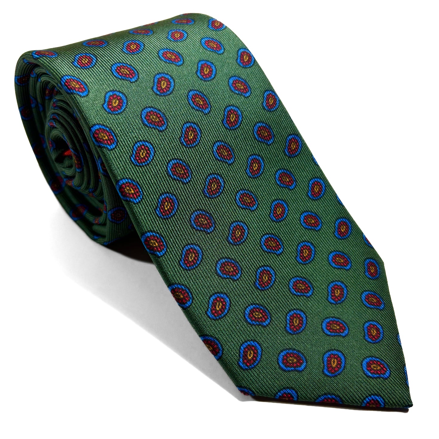 Slim Screen-Printed Green Paisley Foulard Silk Tie-0