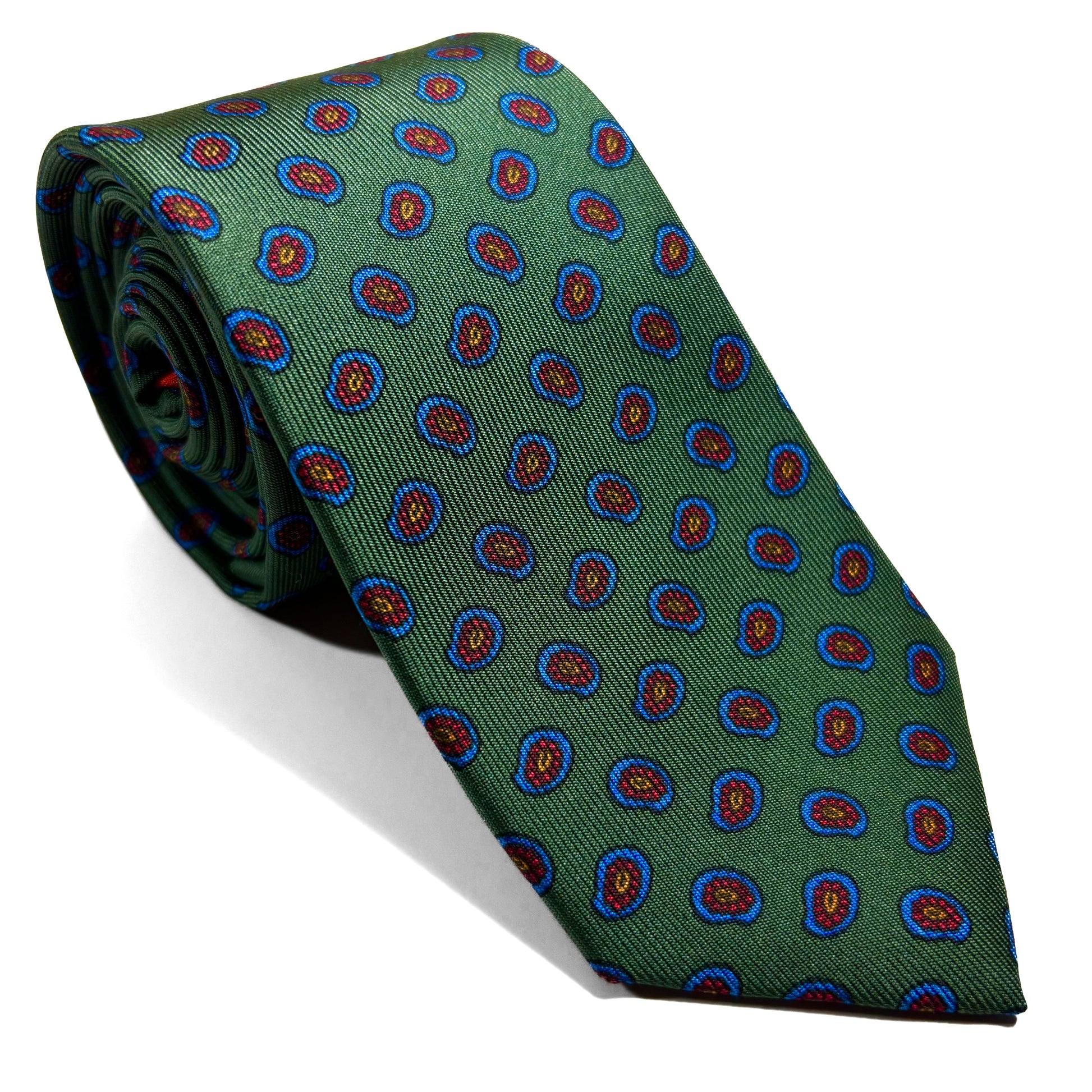 Slim Screen-Printed Green Paisley Foulard Silk Tie-0